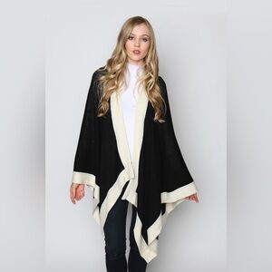 Black and Ivory Alpaca Yarn Shawl Wrap Cape One Size